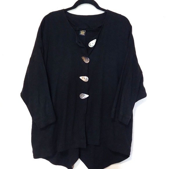 Ladri's Linen Abalone Shell Button Black Lightweight Shirt Jacket One Size - Picture 12 of 13